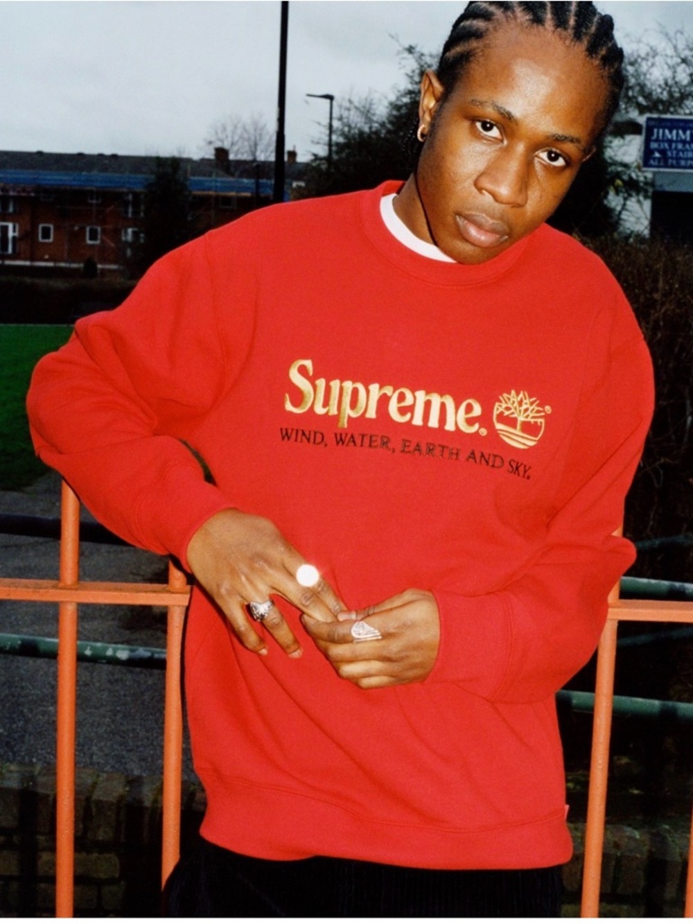 RARE Supreme Timberland Red Logo Embroidered Crewneck Sweatshirt